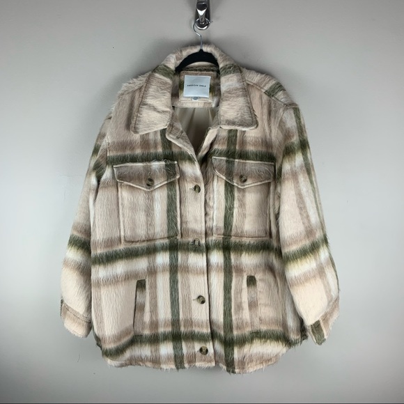 American Eagle Outfitters Other - American Eagle Cream Plaid Shag Coat size XL